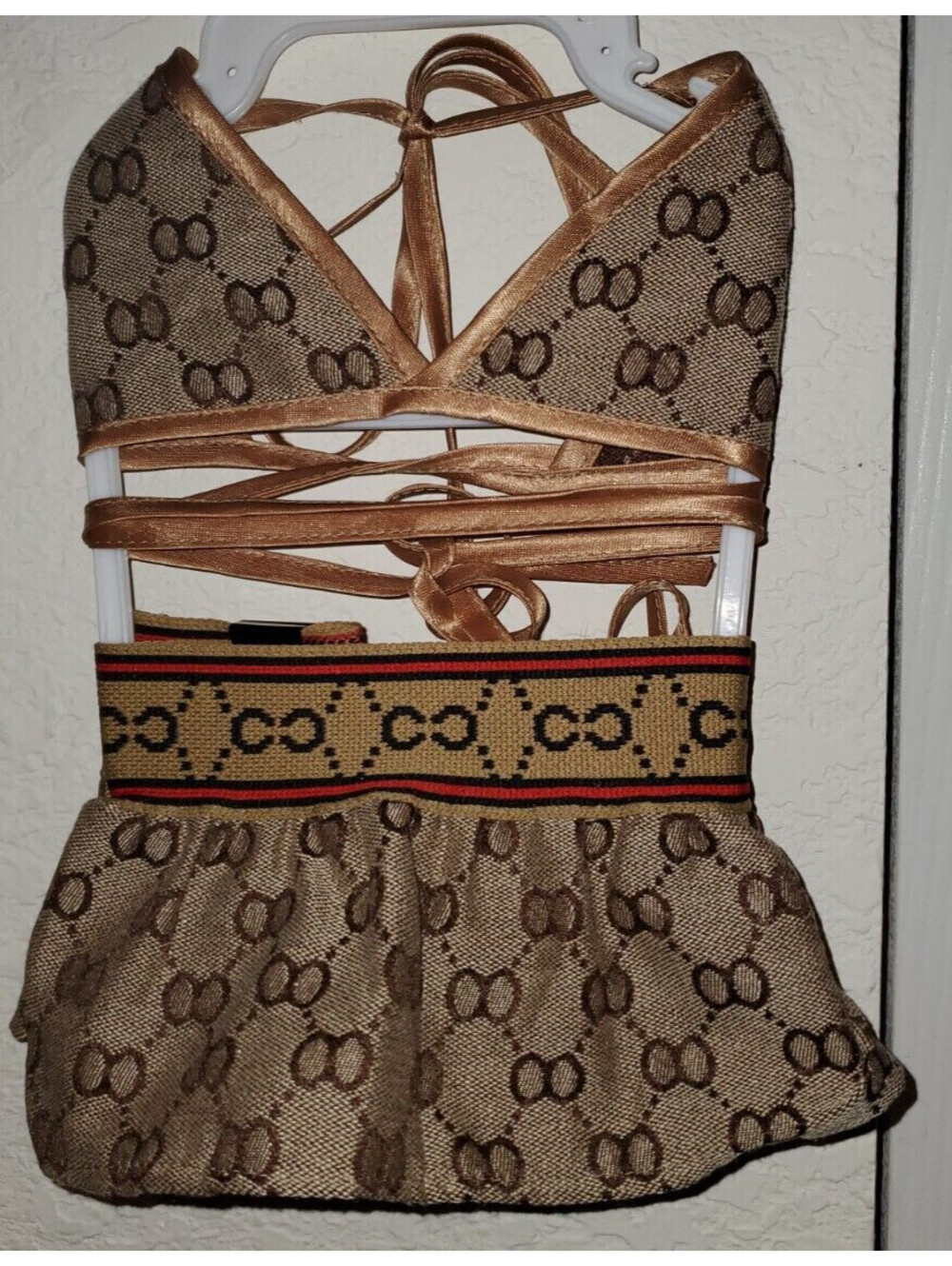 ANGELAMY FASHION DOG PET TAN LOGO SKIRT & BIKINI TOP SET SIZE: XL - Picture 1 of 4